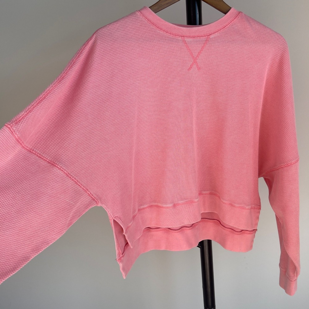 SO Pink Waffle Knit Thermal Sweatshirt XL Drop Shoulder High Low JG21K002RD